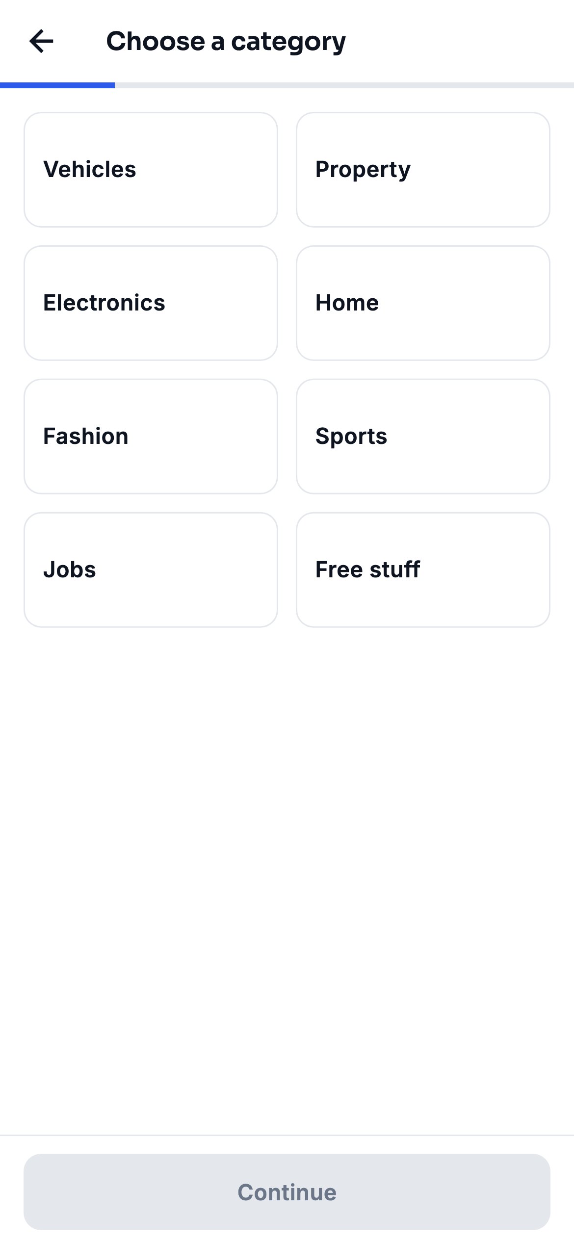The posting flow asking for the fields that belong to the chosen category